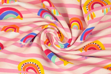 French Terry gestreift mit Regenbogen, rosa, 0,5 m